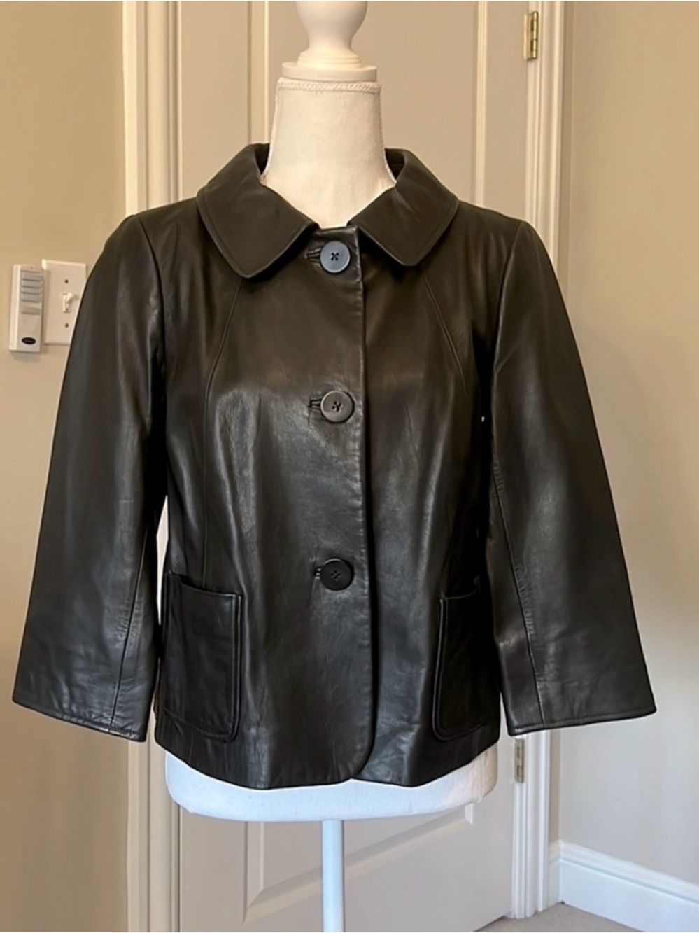 Talbots Black Leather Button-Front Jacket